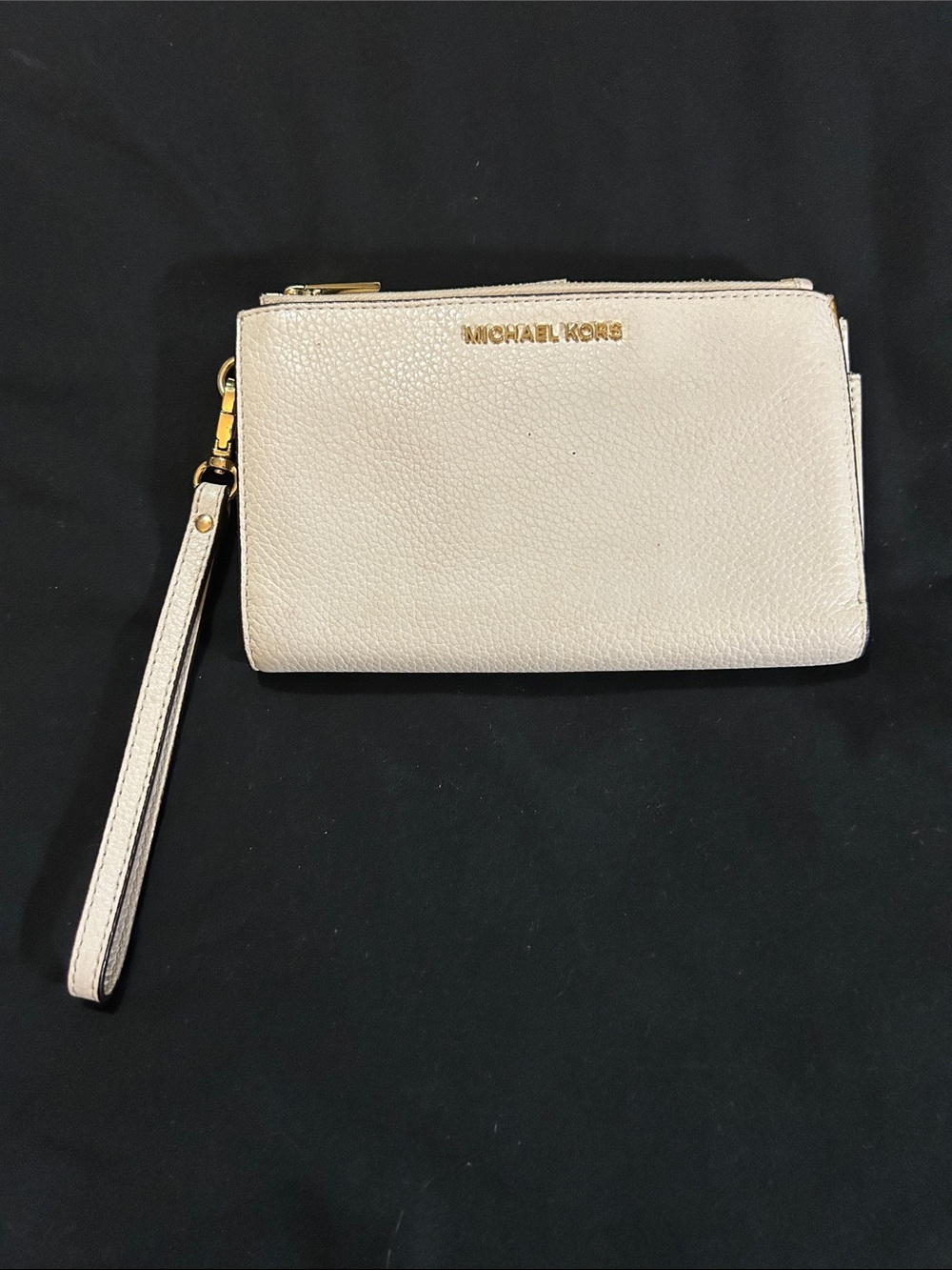 Michael Kors Cream Pebbled Leather Wristlet with Gold Hardware